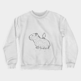 Baby Capybara and a bird Crewneck Sweatshirt